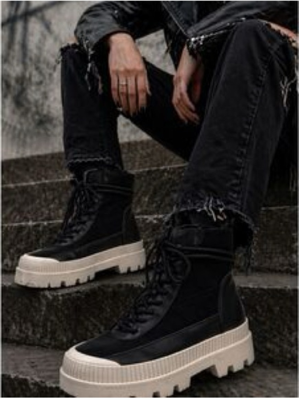 Leather Gianni Bini Black Lace-Up Platform Ankle Boots